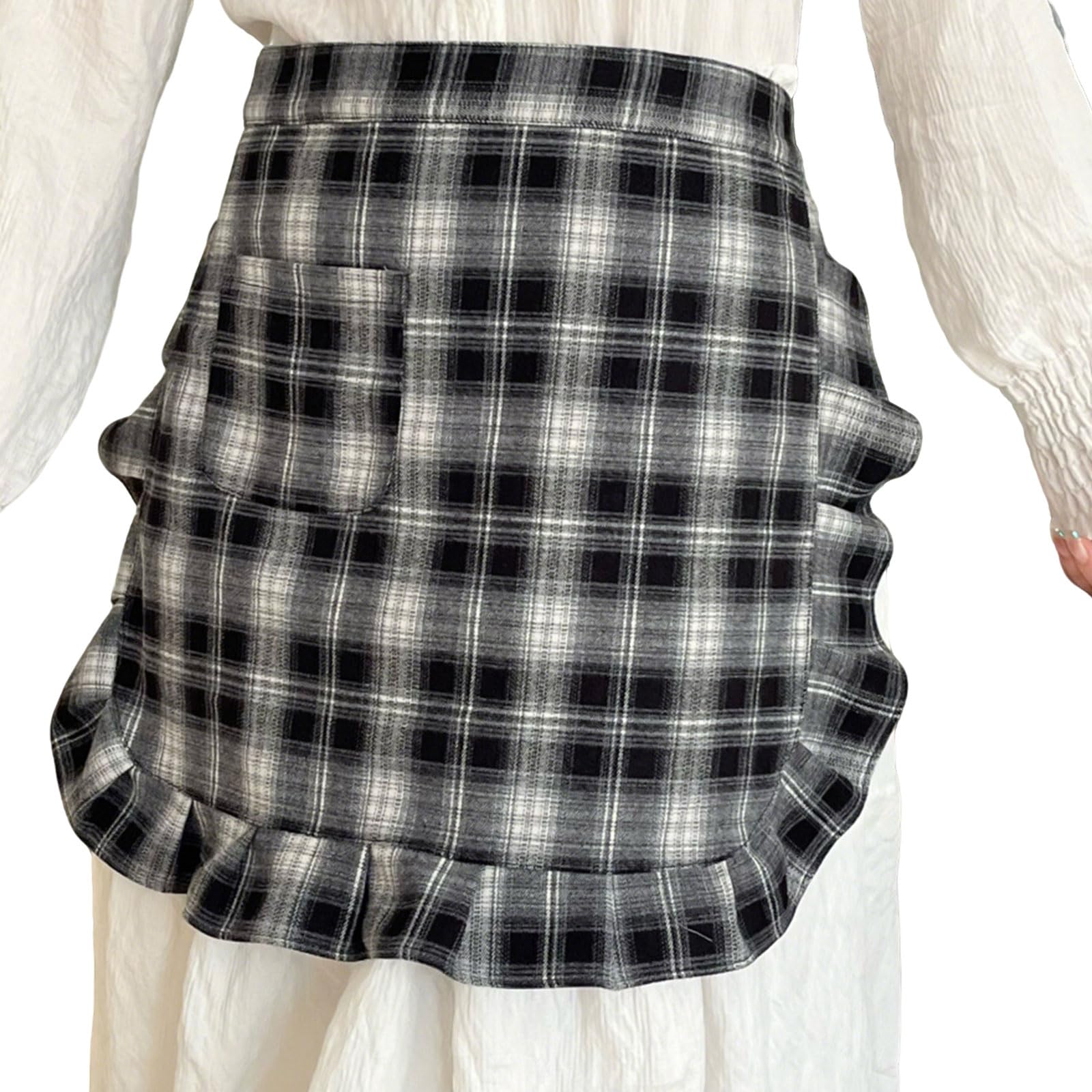 Oxxggkao Korean Styles Pattern Apron with Easy Clean Fabric and Front Pocket for Service Workers Coffee Shop Staff Coffee Shop Staff Apron