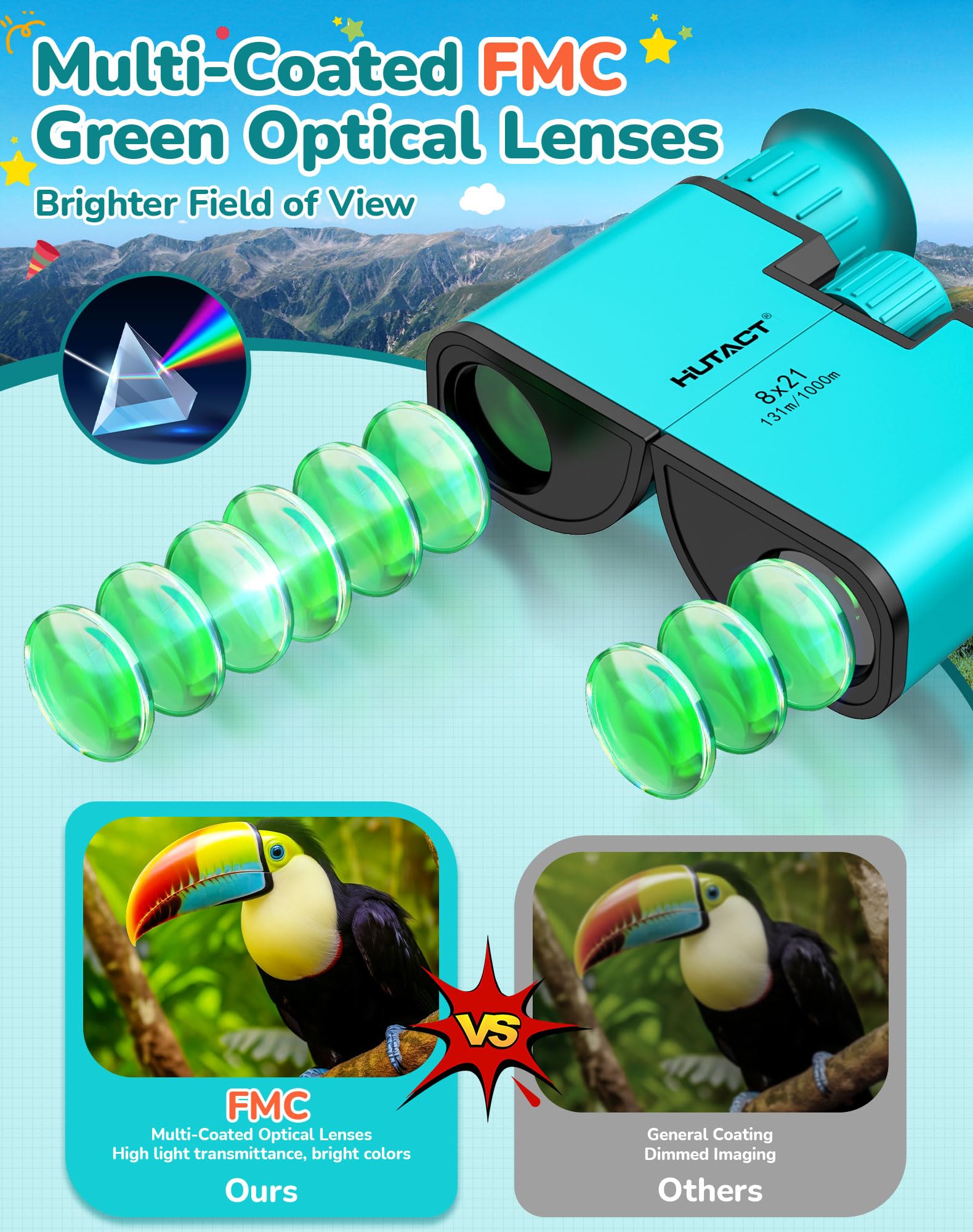 Fernglas für Kinder und Erwachsene, 8x21 wasserdichte Kinderferngläser für Outdoor-Abenteuer, Vogelbeobachtung, Reisen und Camping (Grün)