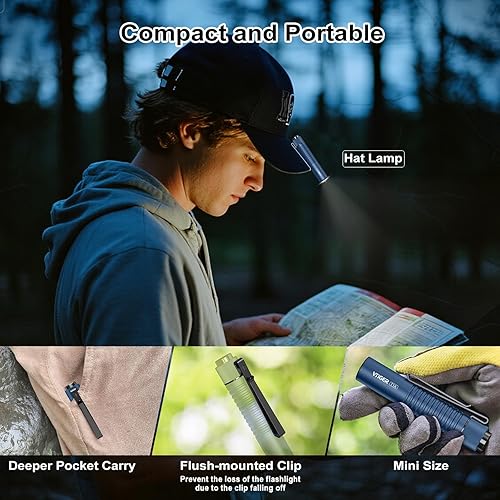 Miniatura 5 de VTIGER T1A Mini Linterna EDC de Bolsillo con Clip, 1300 Lúmenes Compacta AA Recargable LED Pequeñas Linternas, Interruptor de Cola Súper Brillante