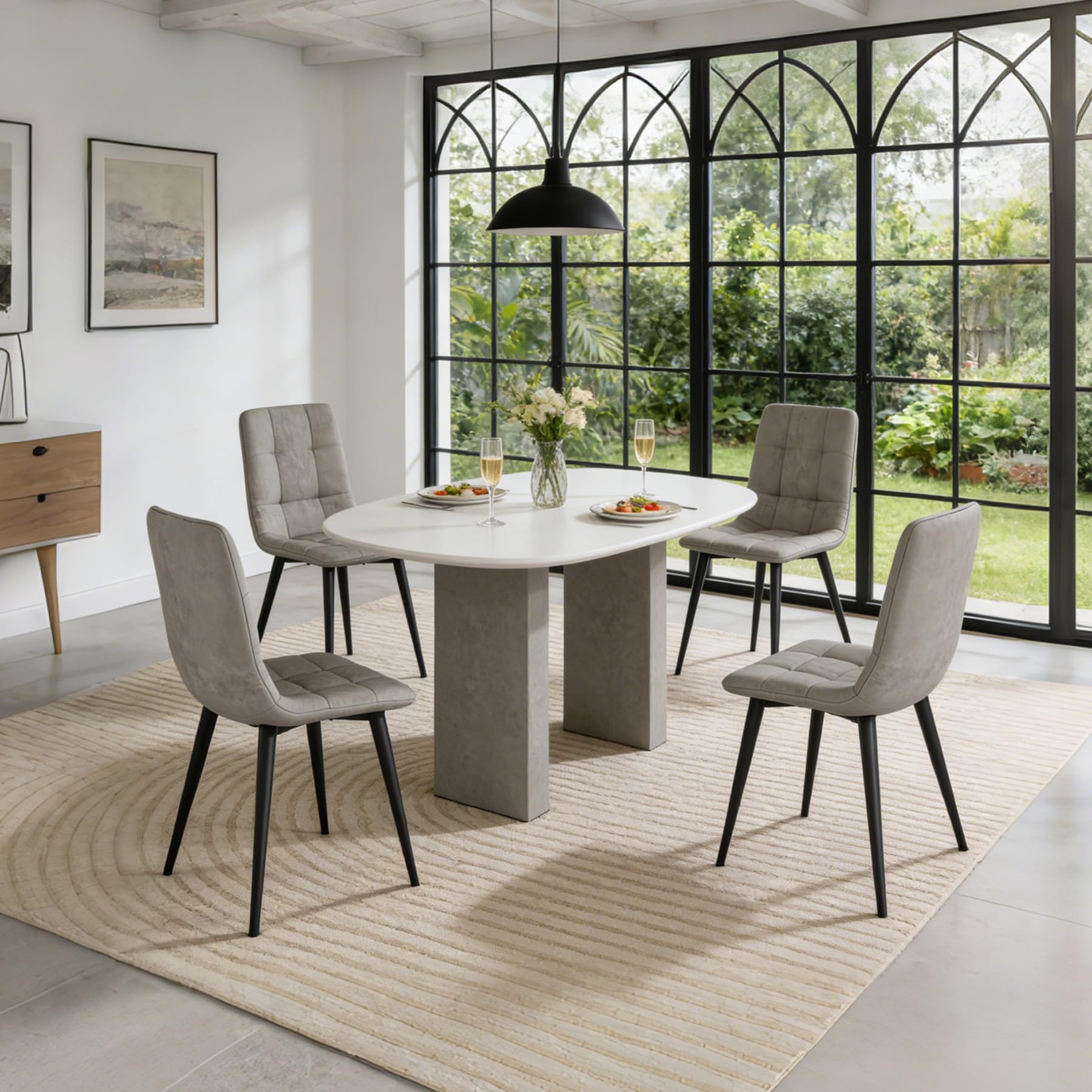 Velvet Dining Chairs Set of 4, Upholstered Kitchen Chairs with Modern Metal Frame, Max. 120 kg Padded Seat Backrest for Dining Room Living Room Kitchen and Bedroom,Grey
