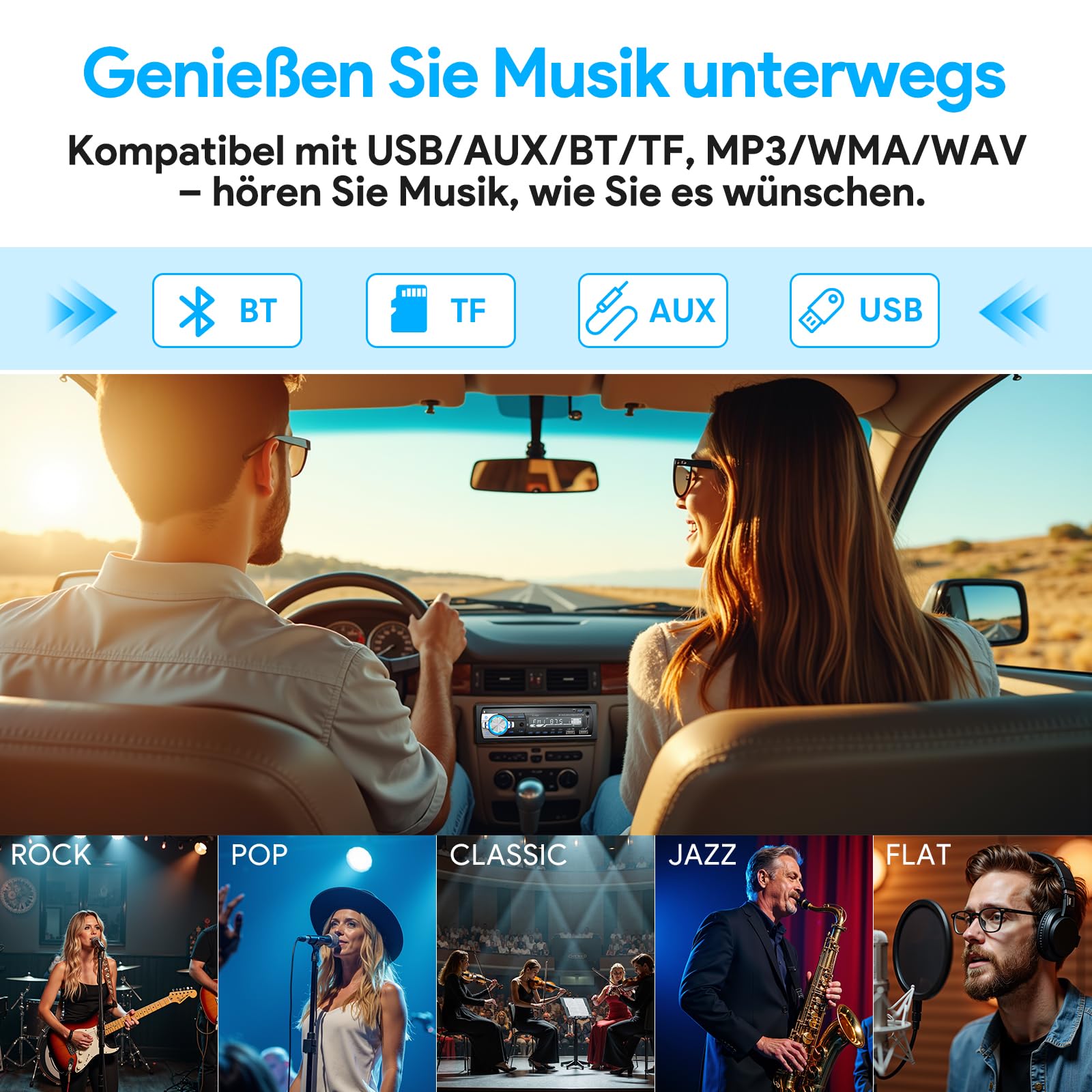 RDS Autoradio Bluetooth 5.0, CENXINY Auto Radio Bluetooth Freisprecheinrichtung, 4x65W 1 Din Autoradio mit Uhr/Fernbedienung MP3 Player unterstützt 2 USB/AUX-Eingänge/TF/SD/FM/iOS Android(Keine CD)