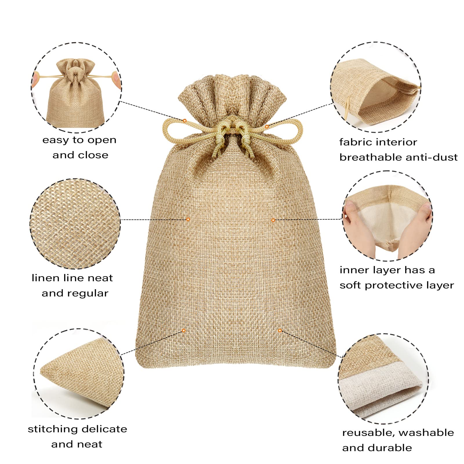 LUBINGSHINE 25 Sacchetti Iuta Regalo Con Cordino E Etichette - 10x14 Cm - Per Bomboniere, Gioielli, Fai Da Te