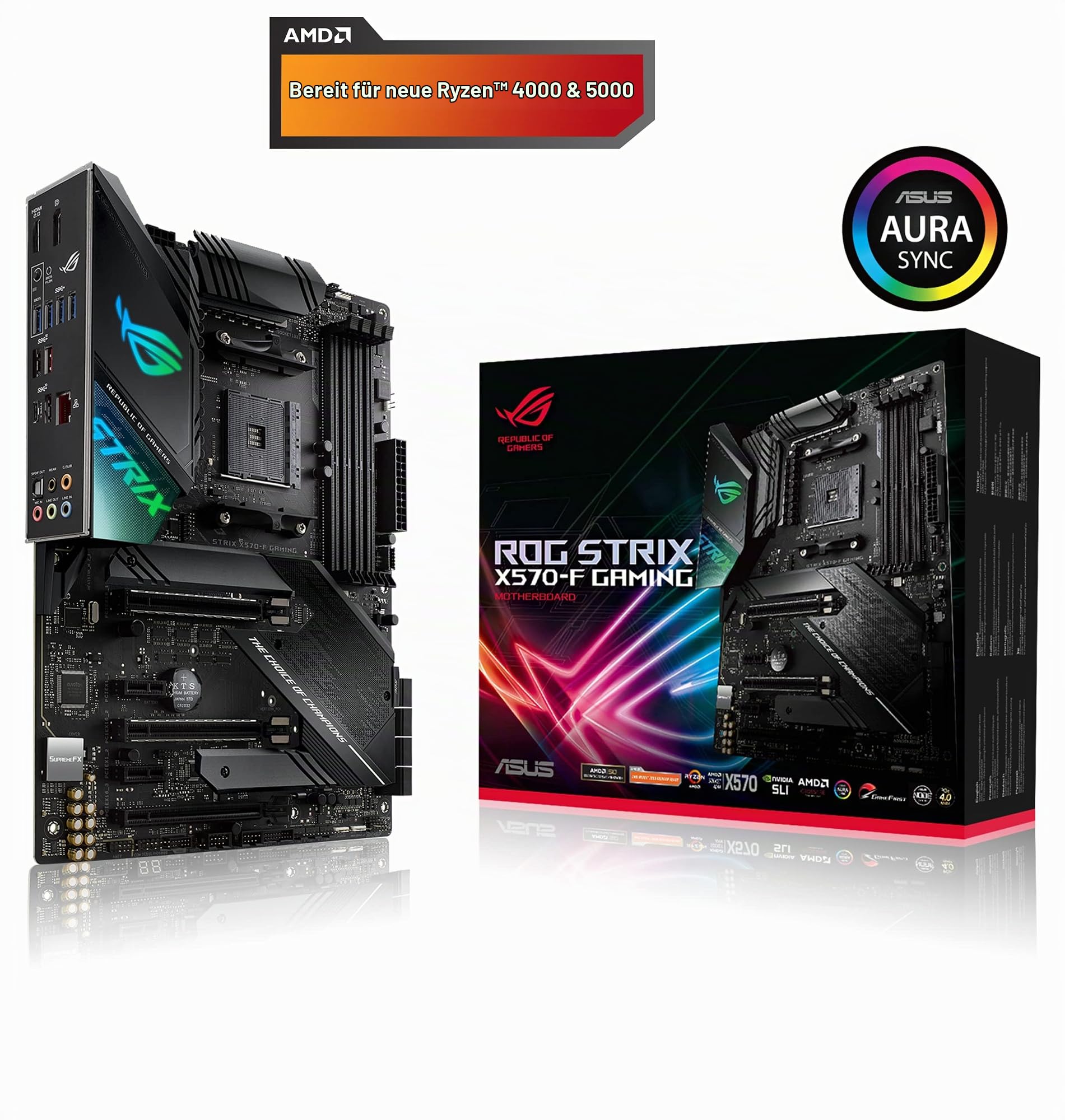 ASUS ROG Strix X570-F Gaming Mainboard Sockel AM4 (Ryzen 3000 kompatibel, ATX-, PCIe 4.0, DDR4, Intel Lan, USB 3.2, Aura Sync) Schwarz