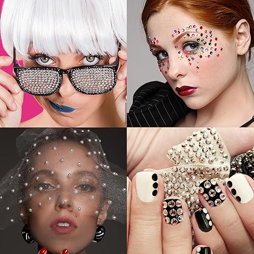 Miniatura 4 de 1450 calcomanías autoadhesivas de diamantes de imitación para maquillaje, gemas de cara y ojos, perlas blancas, calcomanías para la cara, para
