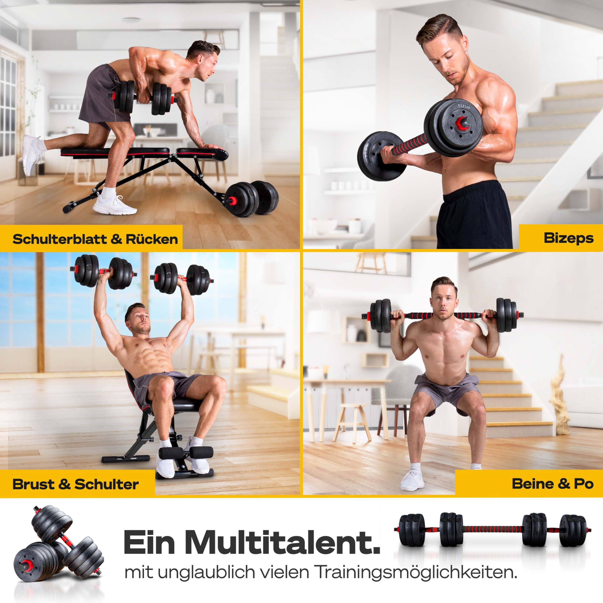 Sportstech 2in1 innovative Hanteln AH150 | Kurzhanteln & Langhantel | Hanteln Set mit 20/30/40kg | Hantelset verstellbar mit Sternverschluss + langes Verbindungsstück | Fitness für Männer & Frauen