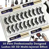 Vista 2 de Pestañas magnéticas 3D con delineador de ojos, pestañas magnéticas de ojo de gato de aspecto natural con 4 tubos de forro, impermeables, de larga