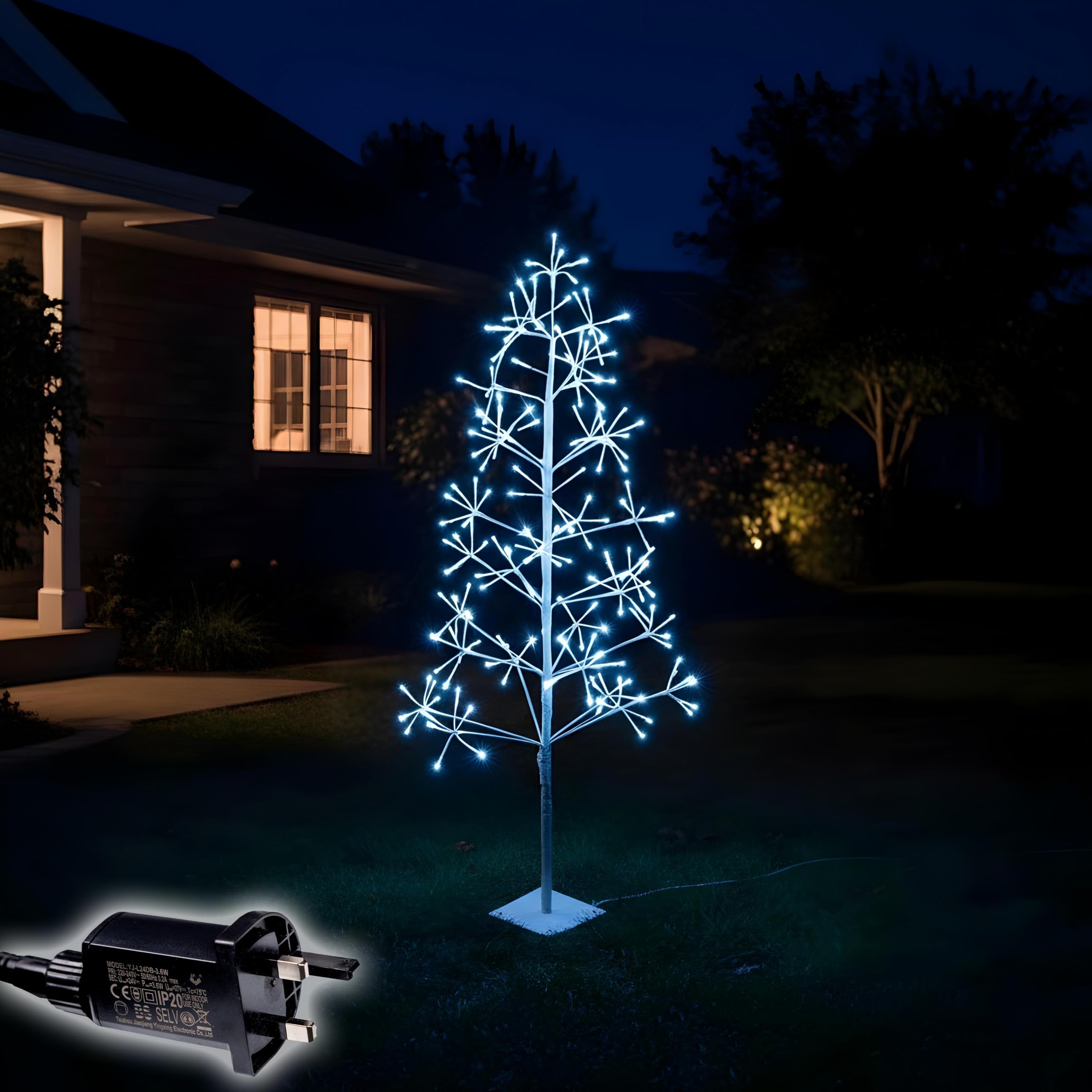 Shatchi 3Ft Pre Lit Twig Christmas Tree 120 Cool Led Lights Metal Frame Indoor Birch Tree White