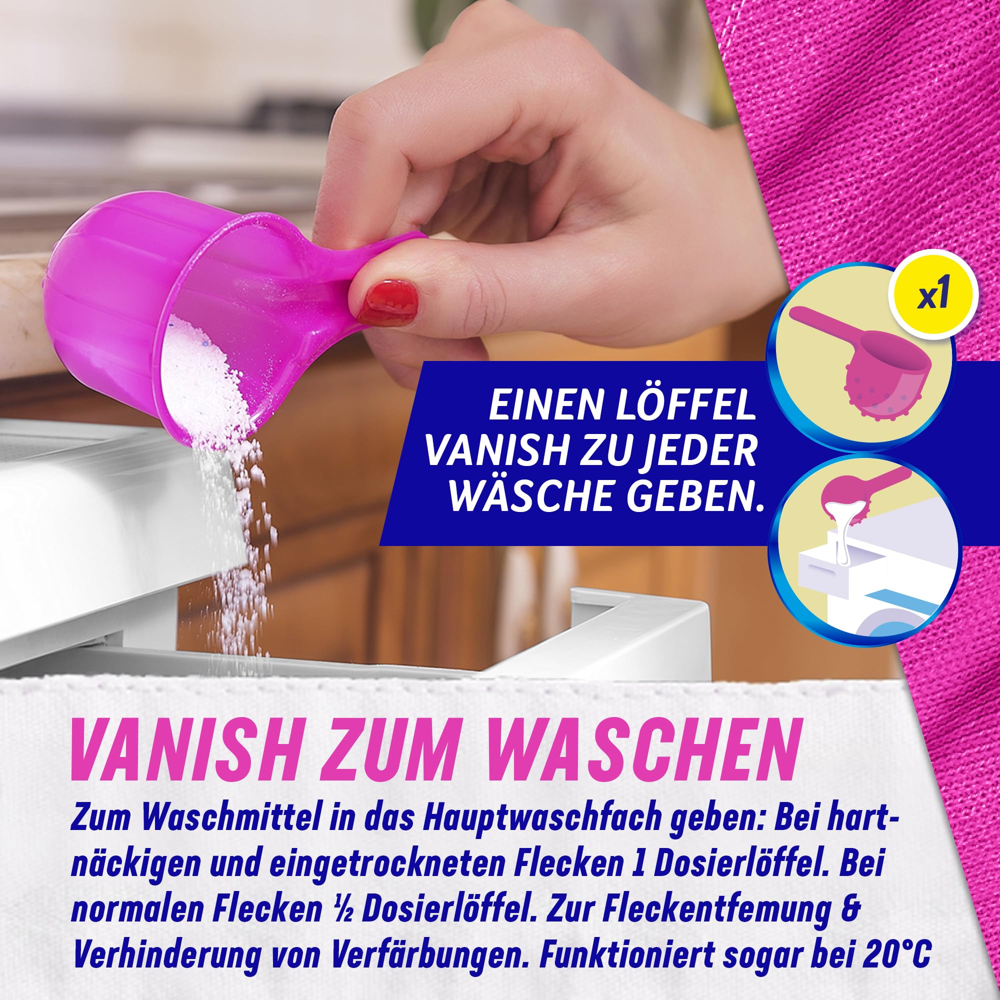 Vanish Oxi Action Pulver Pink – 1 x 1,65 kg – Fleckenentferner und Wäsche-Booster Pulver ohne Chlor – Für bunte Wäsche