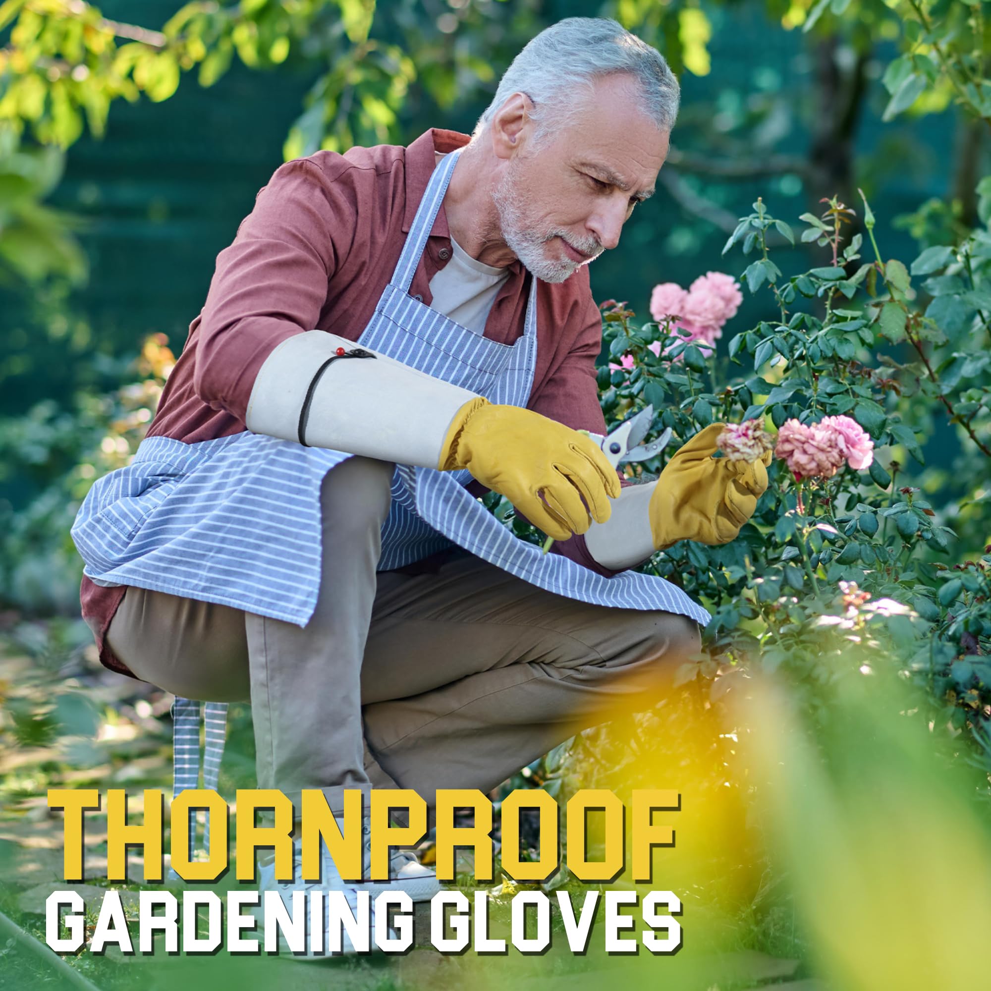 HANDLANDY Gardening Gloves for Men Women Thorn Proof Rose Pruning Leather Long Sleeve Garden Yard Gauntlet - Image 4
