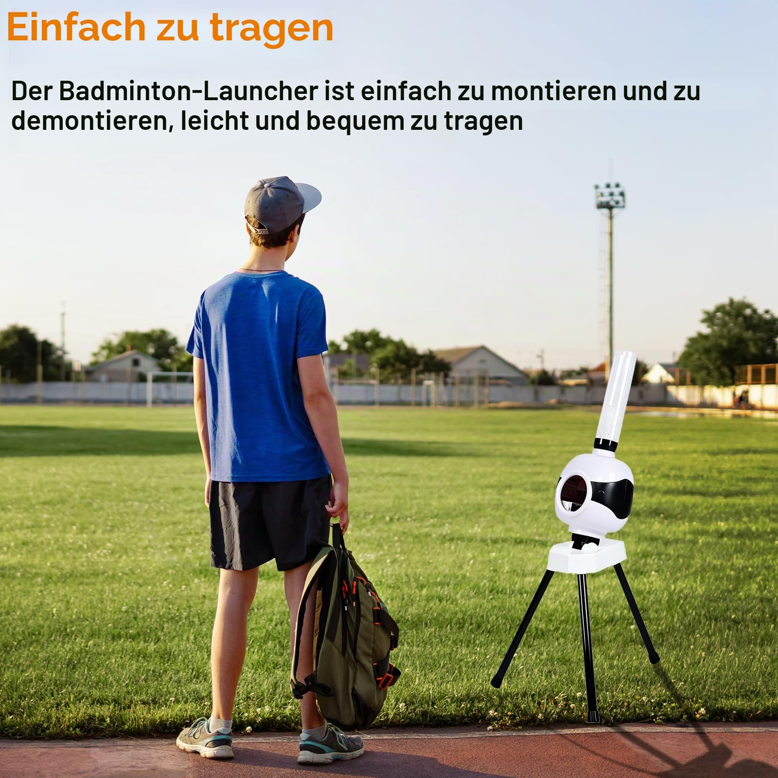 Badminton Aufschlagmaschine mit 18 Bällen, Badminton Trainingsmaschine, Automatischer Federballwerfer, Pitching Maschine Set für Indoor und Outdoor Spieltraining (ohne Batterien und Adapter)