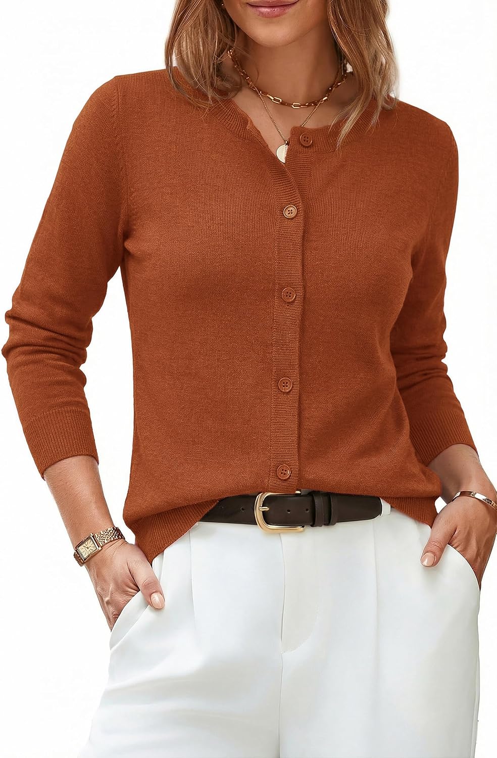 Arach&Cloz Women's Wool Blend Business Casual Fall Cardigan Sweaters Tops