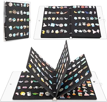 PACMAXI A4 Enamel Pin Display Book Organizer-300 Pin Capacity | Zip book stores shoe charms and pins for clog sandals. Charms not included. Travel friendly.Black-5 page
