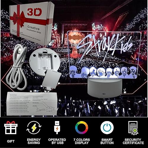 Miniatura 8 de Kpop Stray Kids Merch, luz nocturna LED USB con sensor táctil, 7 colores y 2 modos de flash con caja de regalo para mesita de noche Kpop,