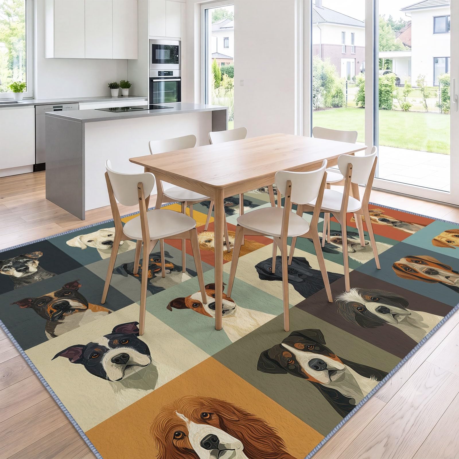 Generisch Mischlingshunde Kids Teppich 160 x 230 cm für Kinderzimmer Pflegeleicht, Tier Teppich Faltbarer rutschfest Waschbarer für Kinderzimmer Schlafzimmer Office
