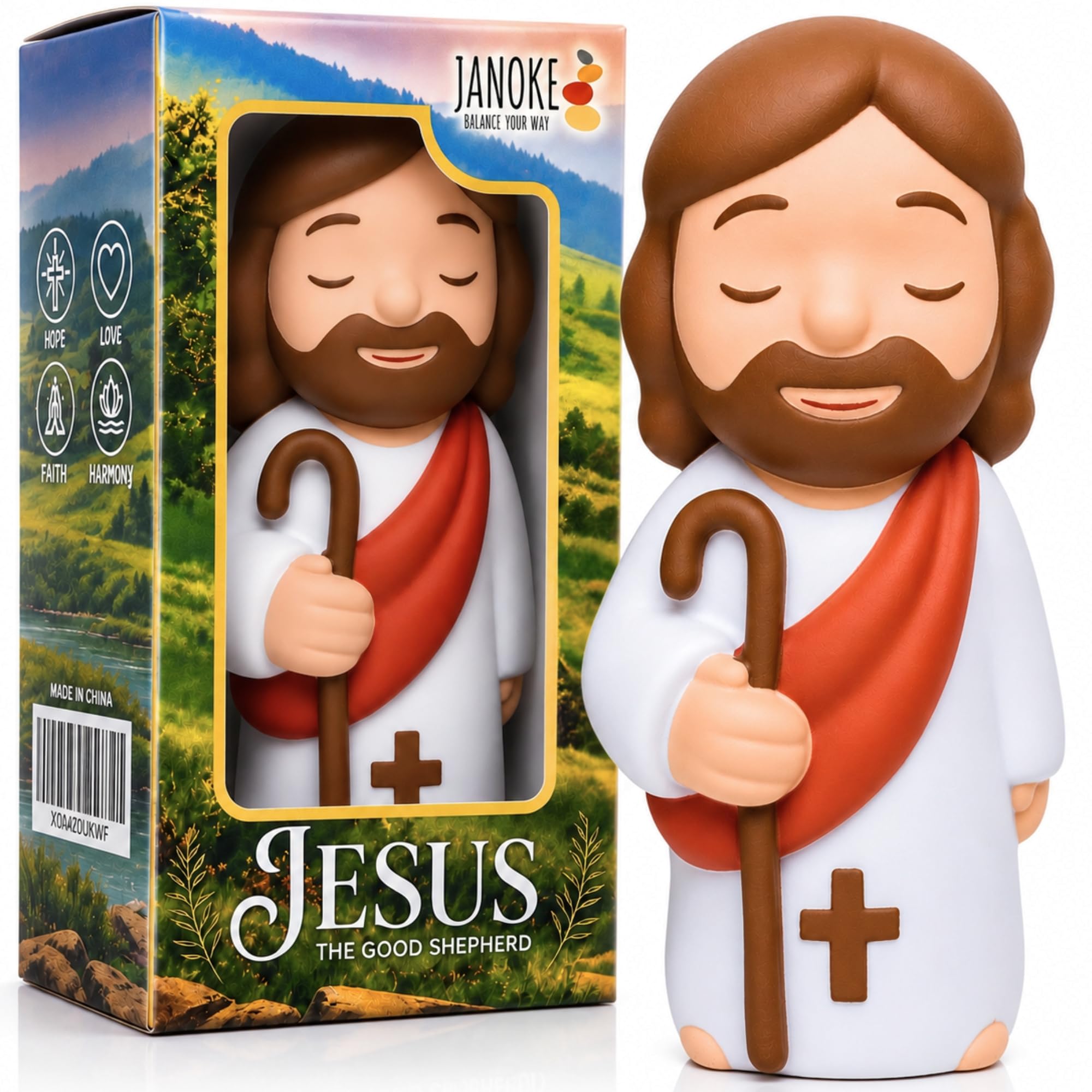 JANOKE 4" Jesus Squishy, Small Jesus Figure, Christian Gifts for Women | Pocket Jesus, Slow-Rebound Foam Christian Fidget Toy, Religious Fidget Toy and Christian Desk Decor, Gift-Ready, Ages 3+