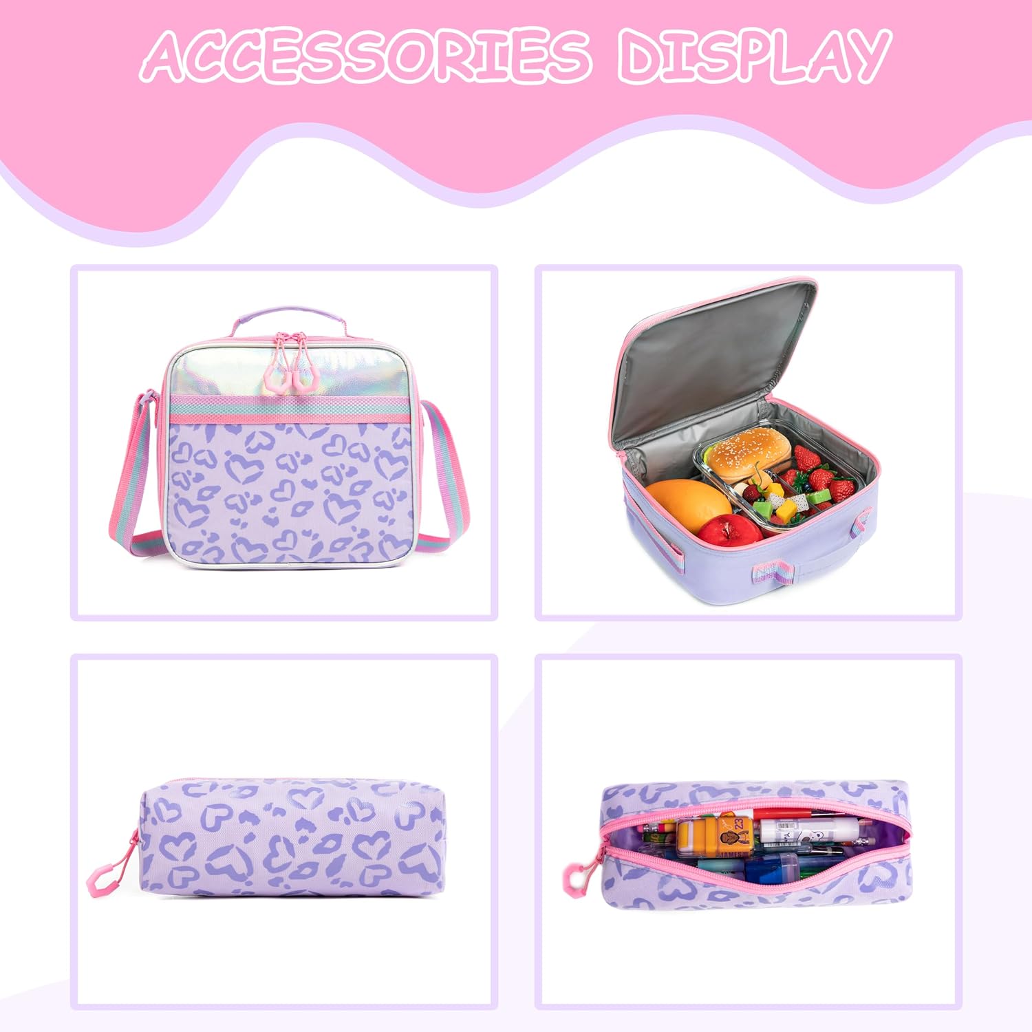 Backpack with Wheels Girls Backpack with Lunch Box Set Kids Suitcase for Girls Carry On Wheeled Suitcase Backpacks with Roller for School with Lunch Box and Pencil Case Kids Rolling Backpack for Girls