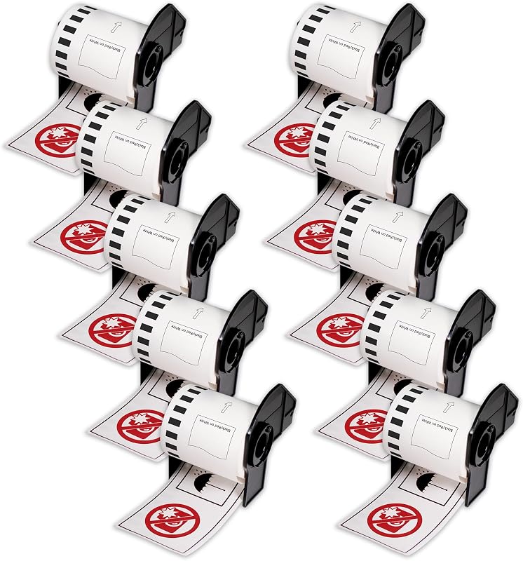 Black/Red on White Continuous Labels Replace for Brother DK-2251 (2-3/7" x 50'), Use with Brother QL-800, QL-810W, QL-820NWB Printers [10 Rolls]