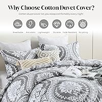 Vista 2 de CozyDH - Juego de funda de edredón CozyDH tamaño Queen, 100% algodón, funda de edredón con patrón floral de damasco gris y paisley, juego de ropa