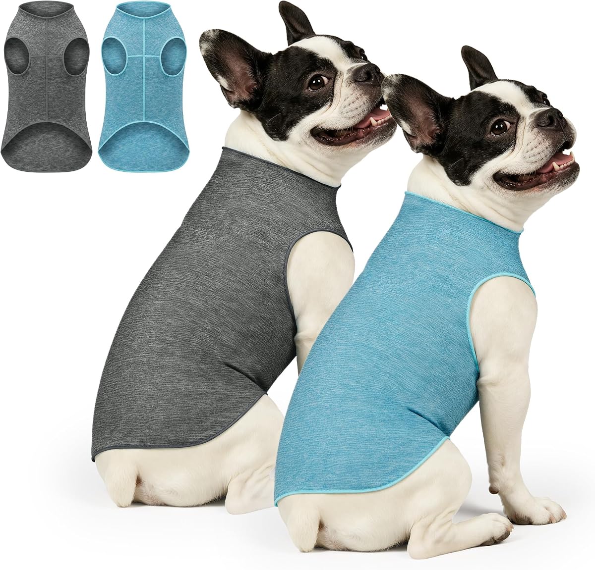 WOYYHO 2 Pack Lightweight Dog Shirts Sun Protection Sleeveless Dog Shirt | Breathable Dog Vest, Cooling Fabric, Sleeveless Design, Quick-Dry, Stretchy & Skin-Friendly Dog Tank Top, Blue+Gray, XL