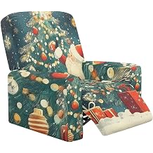 Christmas Recliner Slipcover Couch Covers Decorations 4 Pieces Santa Claus Lazyboy Recliner Chair Cover Non Slip Reclining Slip Covers for Recliners Chair with Storage Pockets