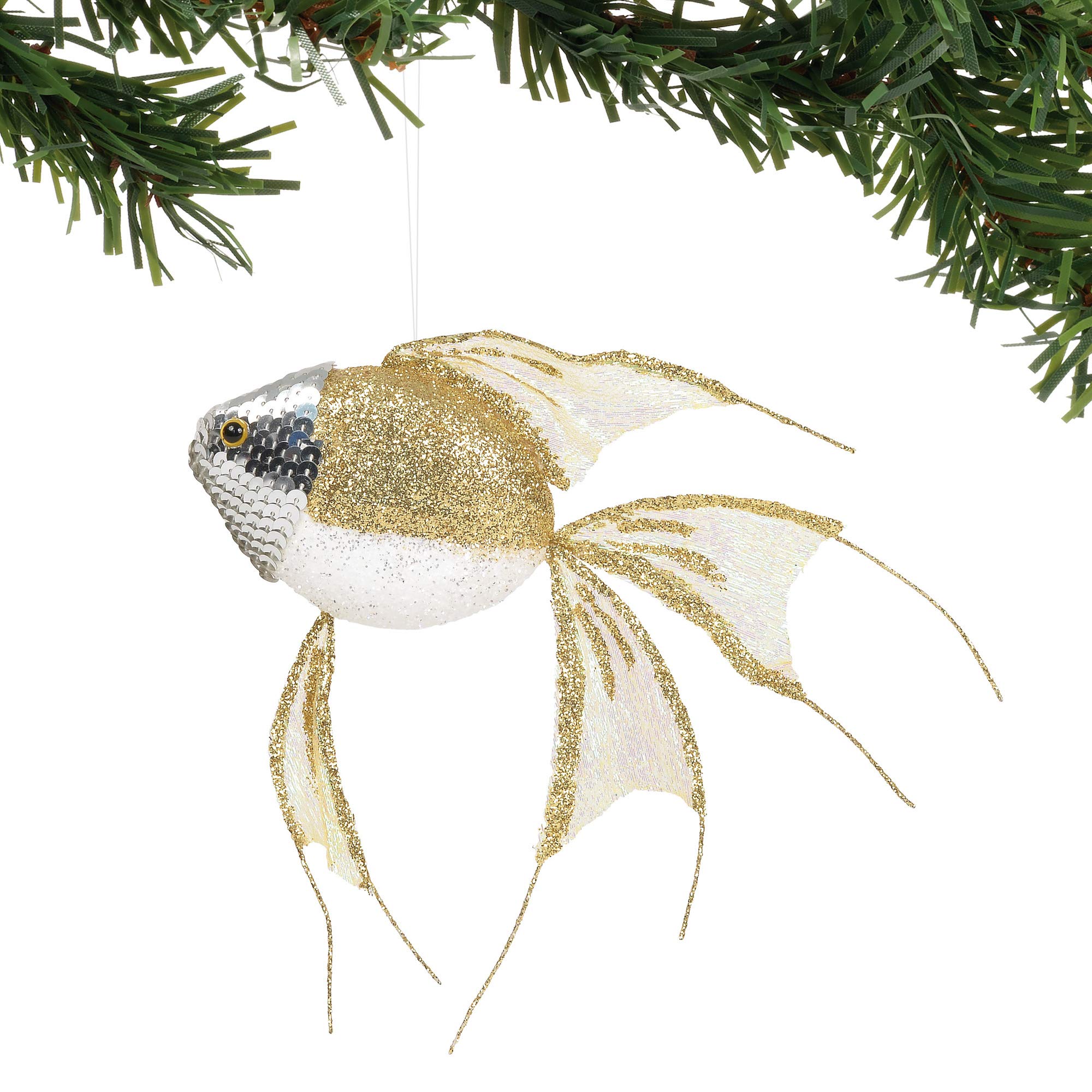 Poisson scintillant doré Enesco en polystyrène et polyester pour décoration
