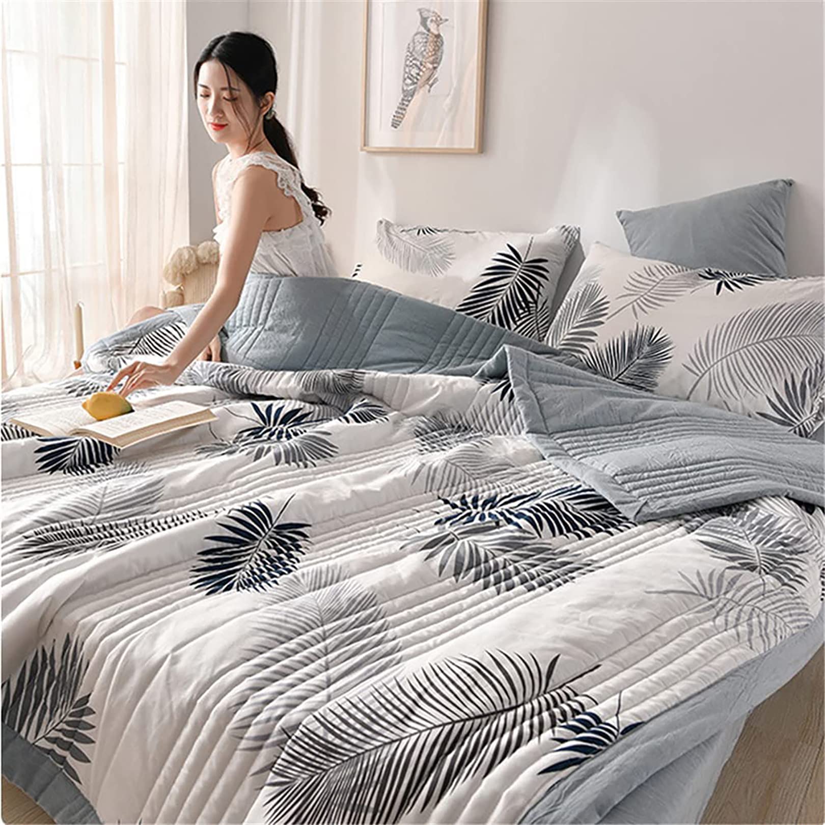 Yinghesheng Extra Cool Light Weight Summer Duvet Throw Blanket Microfibre Washable Quilt Anti-acarian Warm Comforter,Soft Silky Anti-Allergy Summer Duvet Throw Blanket,G,100x150cm