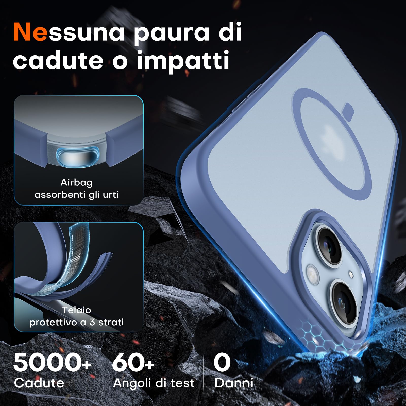 TOCOL Cover Magnetica per iPhone 14 Plus 6,7 Pollic, Compatibile con MagSafe, Custodia Antiurto Traslucida Opaca, Blu Chiaro
