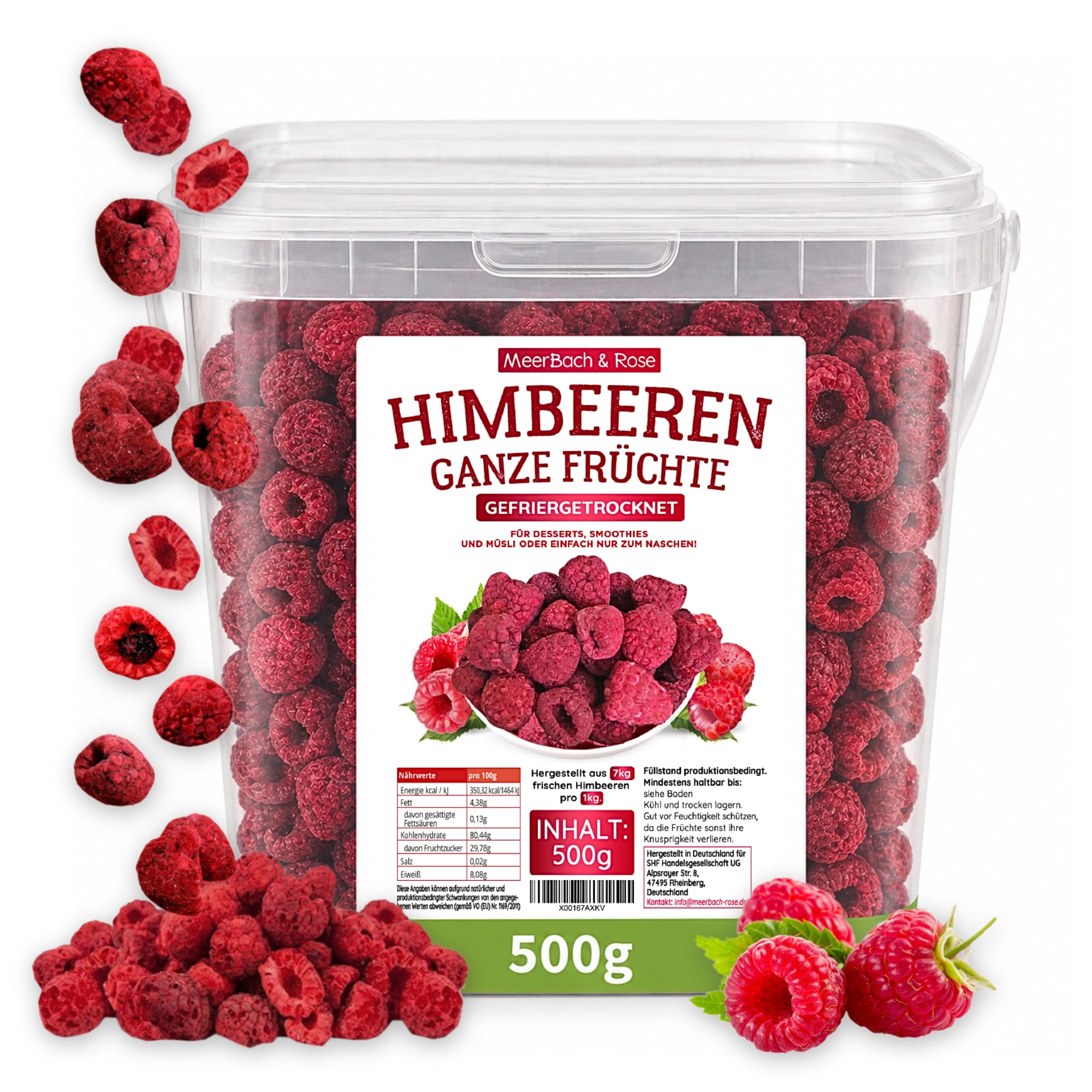 Gefriergetrocknete Himbeeren 500g – Ganze Früchte, 100% Frucht, vegan, Premium Qualität aus Deutschland