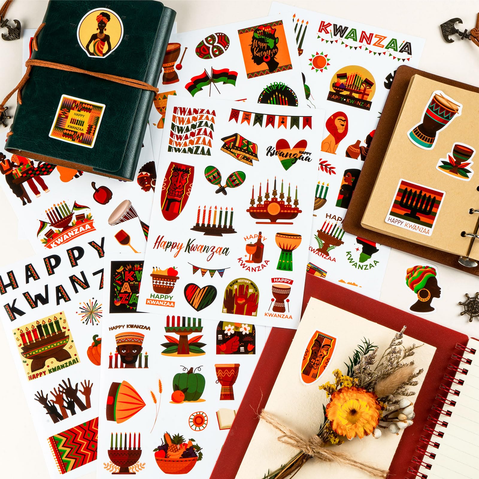Kwanzaa Stickers for Kids, 258Pcs Happy Self Adhesive Kwanzaa Crafts Stickers for Kwanzaa Party Supplies Favors - Image 6