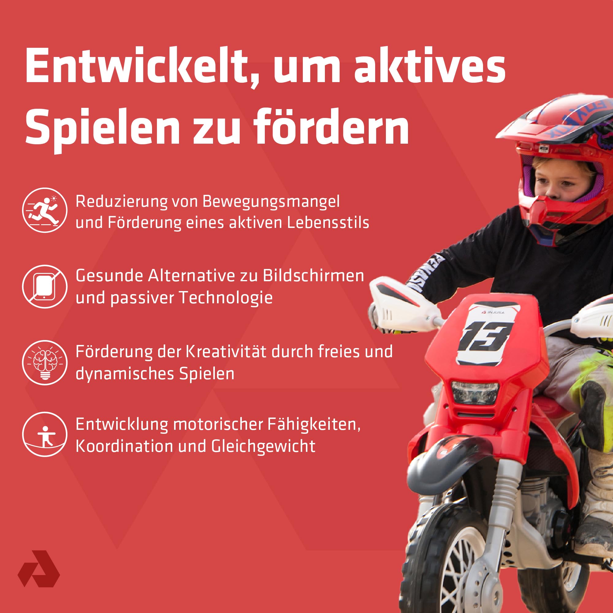 Elektro Cross Motorrad Kinder ab 3 Jahre 12V + Gashebel + Stützräder – Dirtbike Kindermotorrad Akku – Realistisches Design + Elektrische Bremse + Räder mit Gummiprofil | INJUSA Thunder Max VX Rot