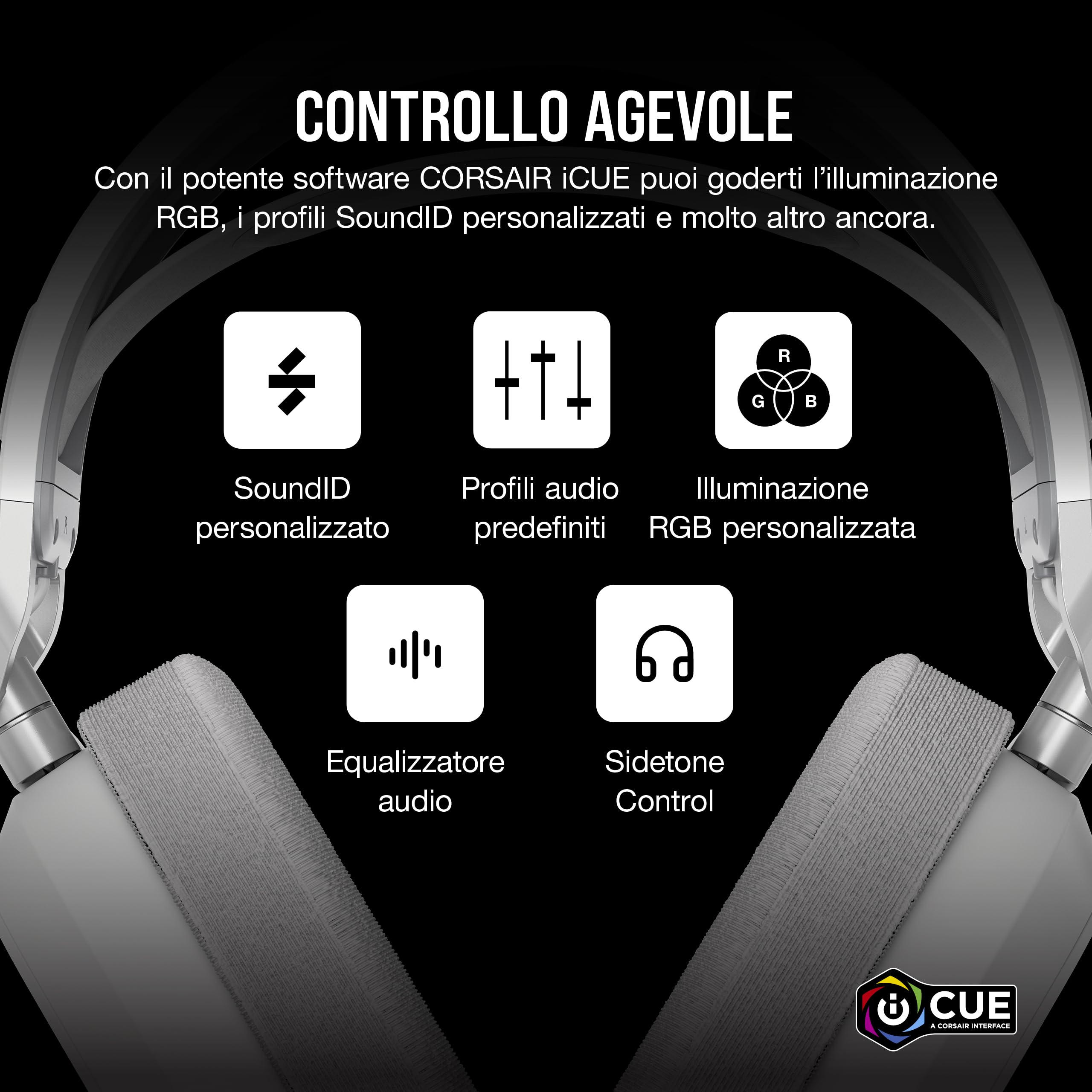 CORSAIR HS80 MAX Cuffie da Gioco Multipiattaforma Senza Fili con Bluetooth - Dolby Atmos - Microfono omnidirezionale - Compatibile iCUE - PC, Mac, PS5, PS4, Nintendo Switch, Mobile - Bianco
