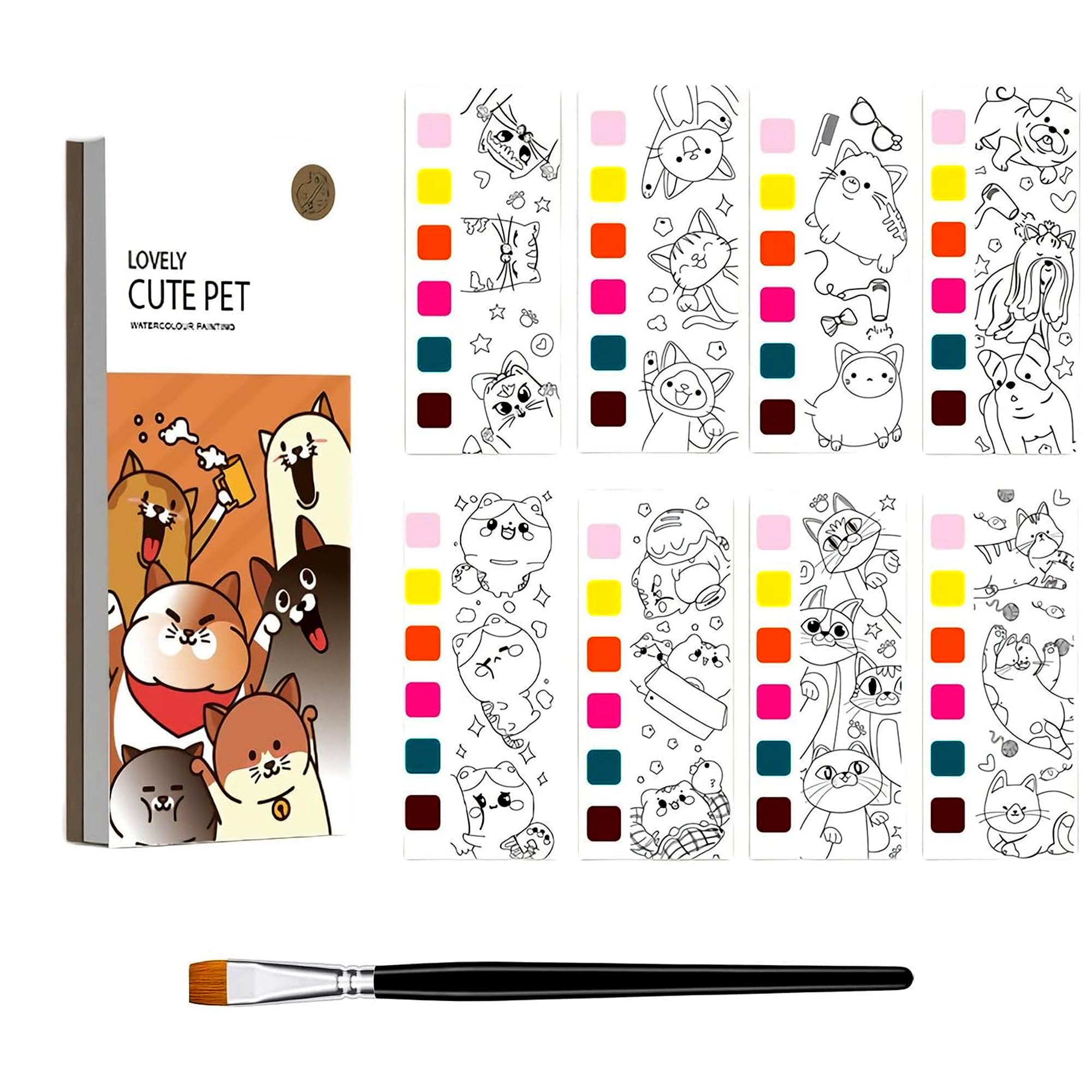 Kidology Pocket Water Color Books for Babies, Painting Book Pets Theme with 20 Sheet, 1 Brush, Mini Watercolor Book, Educational Montessori Toy, Gift for 0-3 Years, Boys & Girls, Art Travel Activity