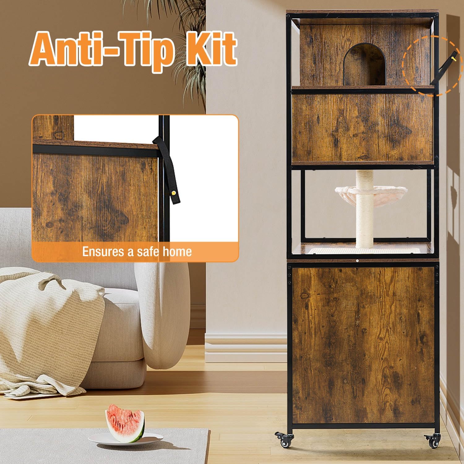 68-Inch Cat Tower with Litter Box Enclosure & Hammock – 2-in-1 Indoor Cat Tree Furniture, Metal Frame,Easy Assembly Cat Condo for Multi-Cat Households