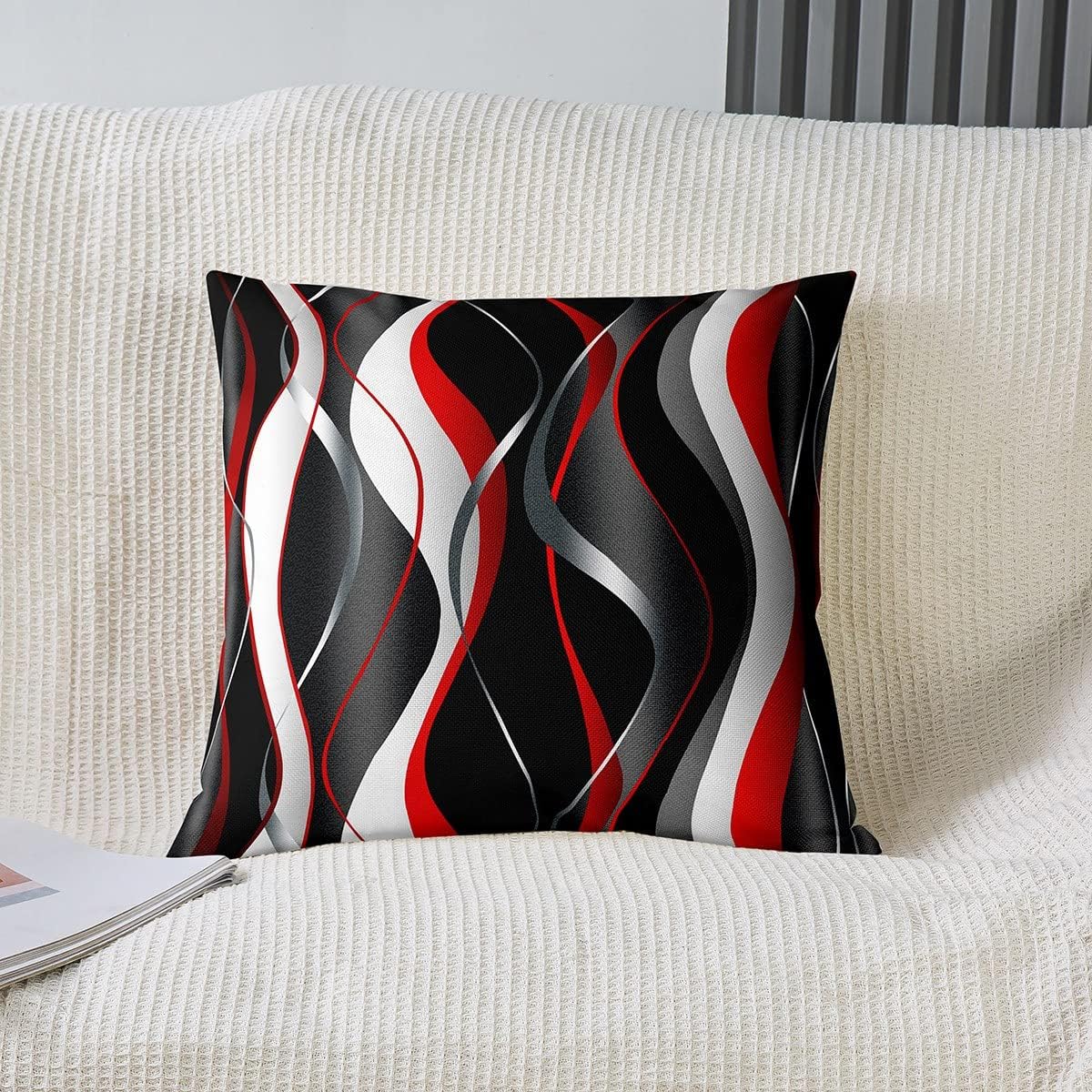 Geometric Cushion Covers 40 x 40 cm Set of 2 Cushion Covers Soft Geometry White Red Black Grey Lines Cushion Cover for Couch Sofa Modern Abstract Art Sofa Cushion Couch Kissing Outdoor Cushion Cover