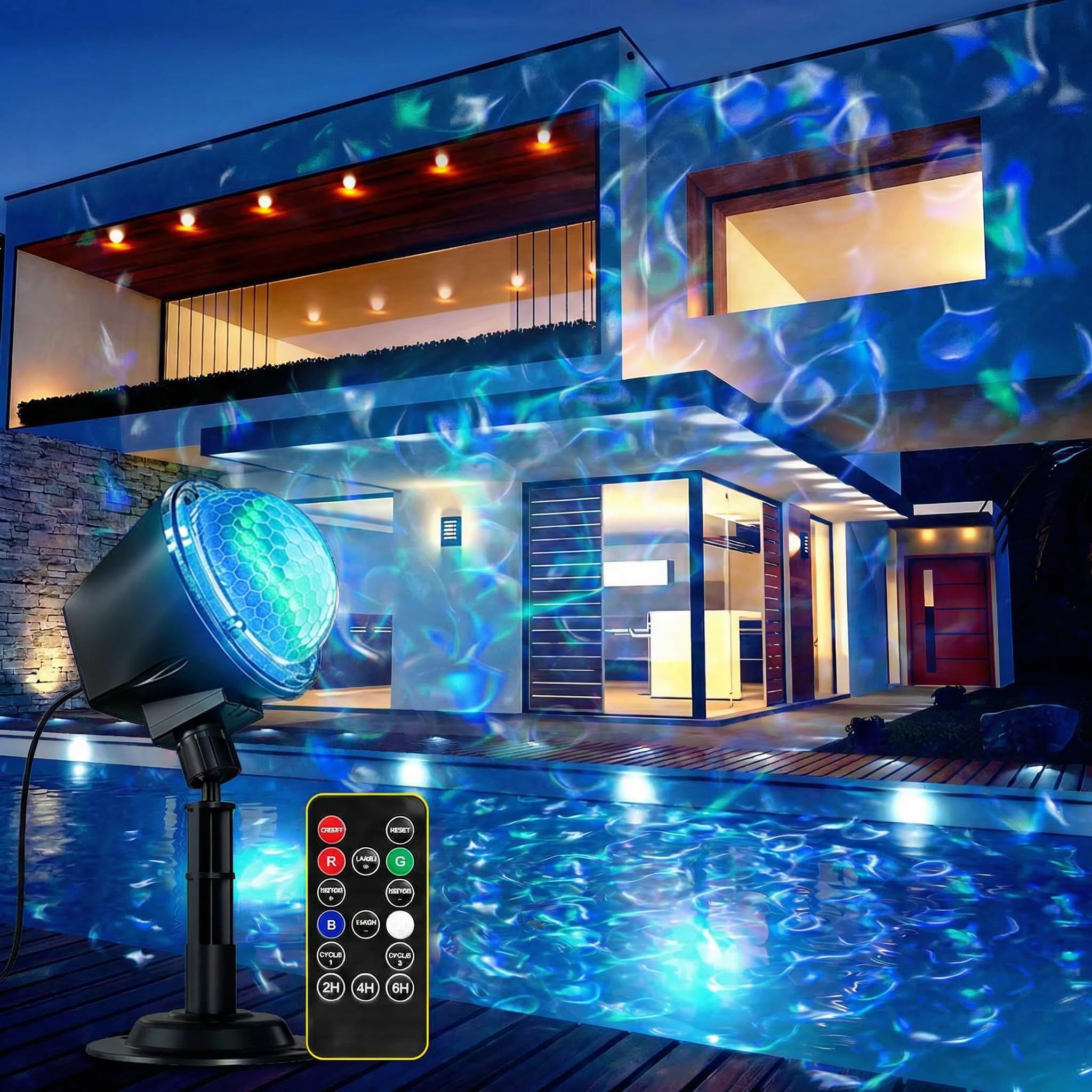 Projector Lights Outdoor, 15 Colors Water Wave Ocean Moving Effect RGBW LED