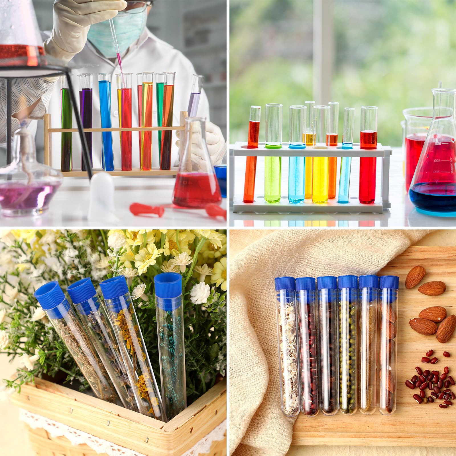Xuhal 500 provette da 10 ml, in plastica trasparente, con tappo, 16 x 100 mm, piccola propagazione per esperimenti scientifici, propagazione delle piante, in polvere, spezie, caramelle (coperchio blu)