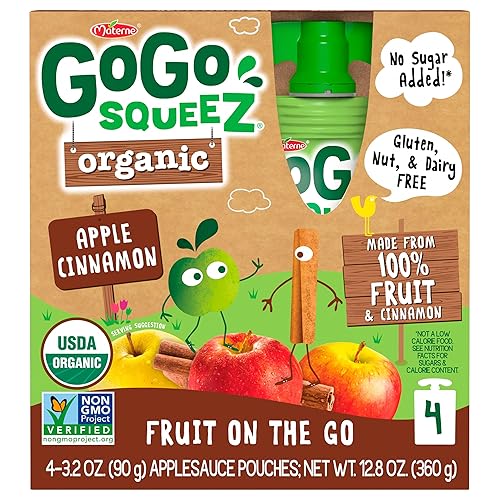 Miniatura 2 de GoGo squeeZ Fruit on the Go Organic, manzana y canela, 3.2 onzas (paquete de 4), bocadillos de frutas orgánicas sin azúcar para niños, sin gluten,