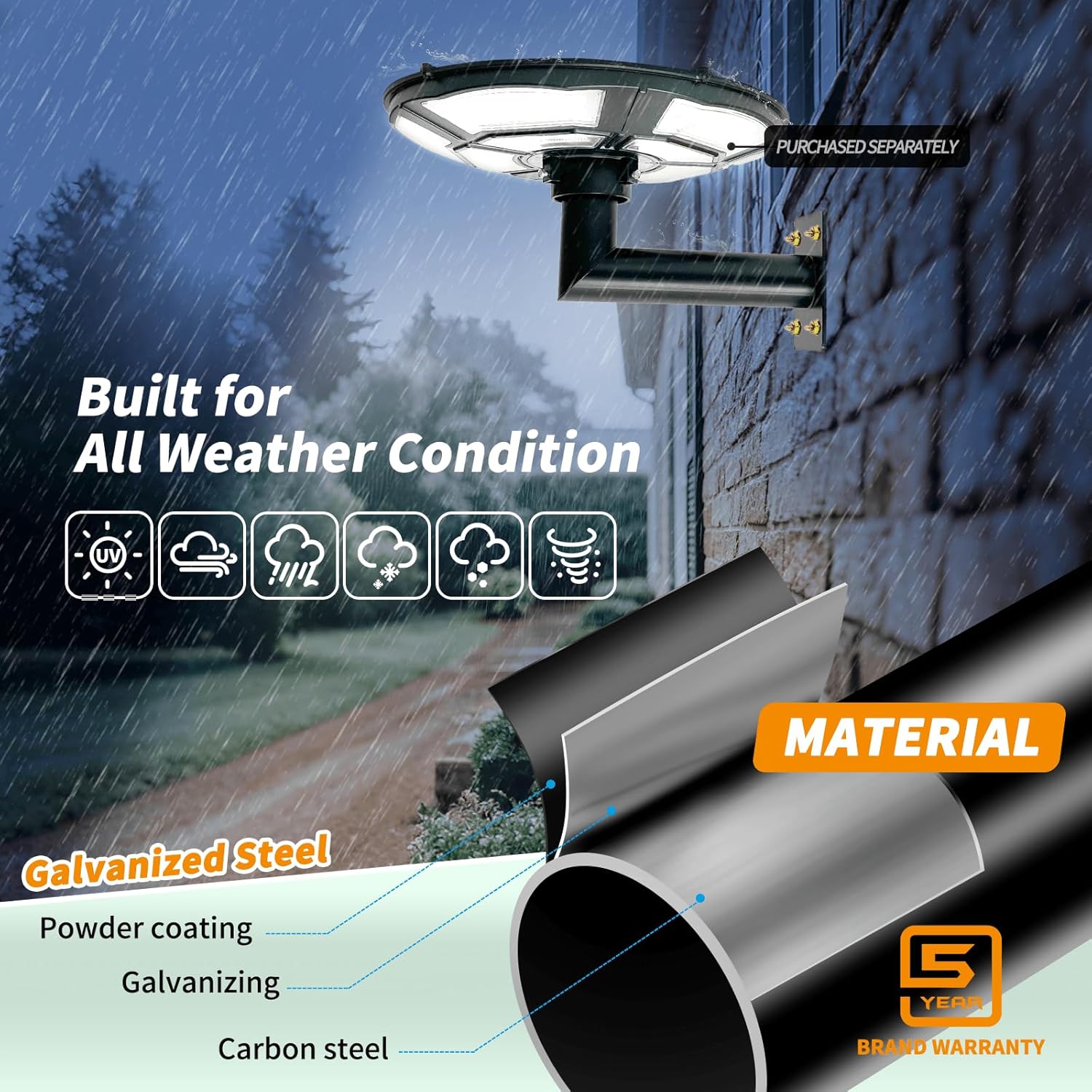 90 Degree Wall Mount Bracket with 11" Extension, 0.2" Thick Steel Flange, 2-3/8" OD Tenon Adapter for Outdoor Pole Lights, Heavy Duty Galvanized Metal L Shaped Right Angle Mount Kit