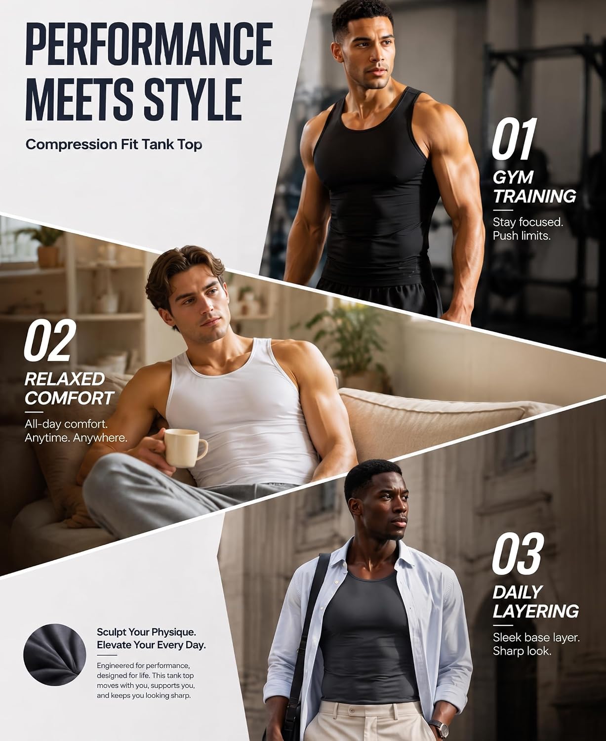OYGSieg 5‑Pack Men’s Y‑Back Compression Athletic Workout Tank Tops
