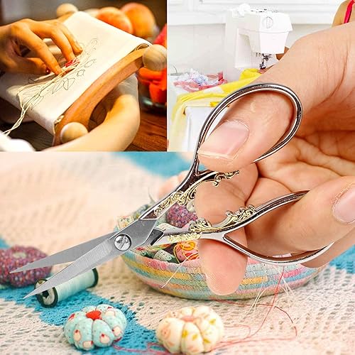 Miniatura 6 de BIHRTC Tijeras pequeñas vintage de 4.5 pulgadas, tijeras de punta afilada de acero inoxidable, tijeras de punto de cruz para costura, detalle de