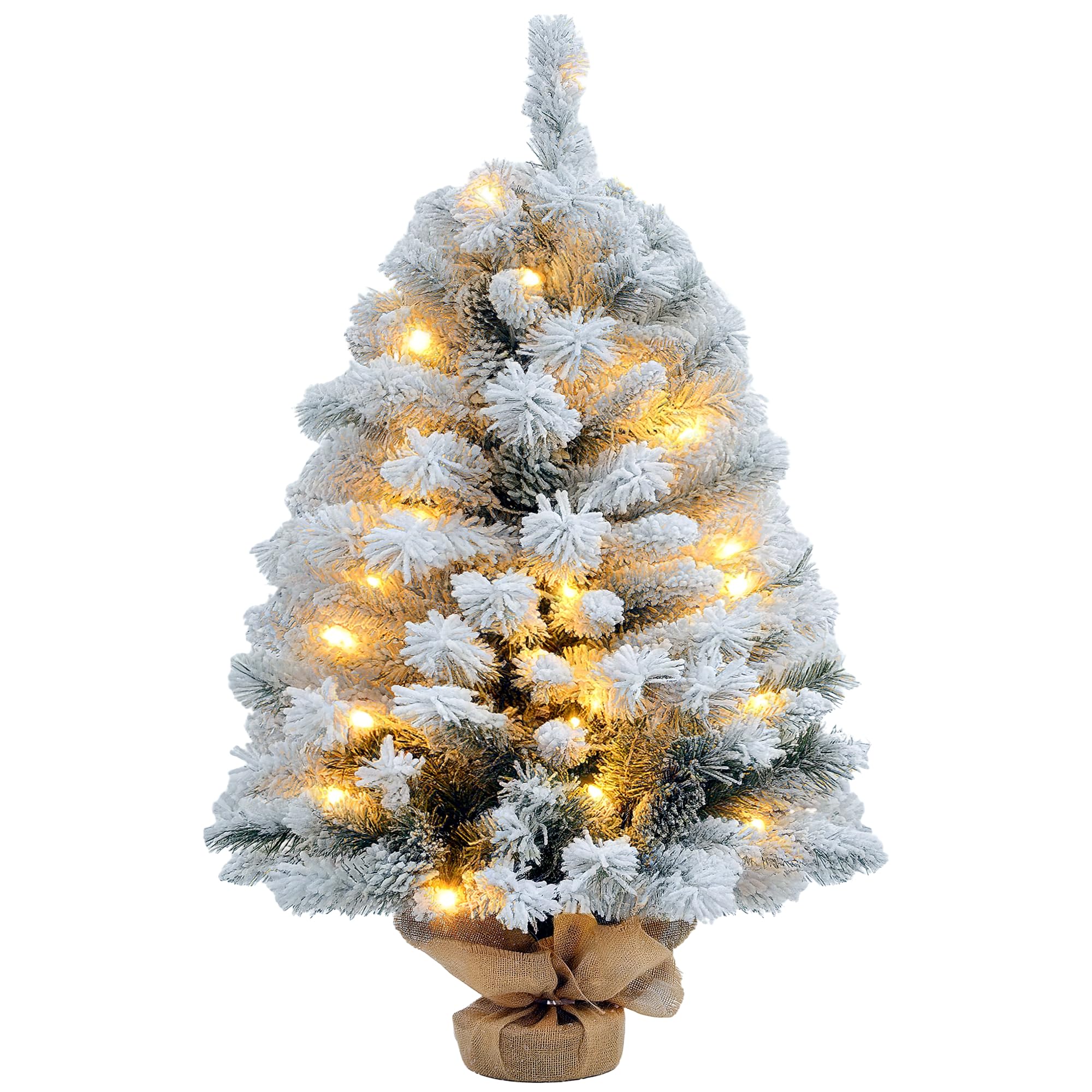 HOMCOM Árbol de Navidad 92 cm Artificial Nevado con 50 Luces LED Verde
