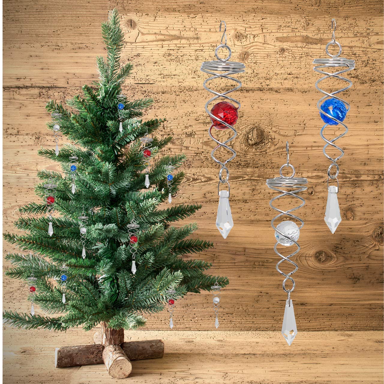 CIM spirala wiatrowa – Little Crystal Twister [zestaw 2-częściowy] – niebieski/żółty – wymiary dzwonka wiatrowego: 3 x 16 cm – łącznie z 2 szklanymi przedmiotami ze szlifem fasetowym – w zestawie haczyki i sznurek nylonowy