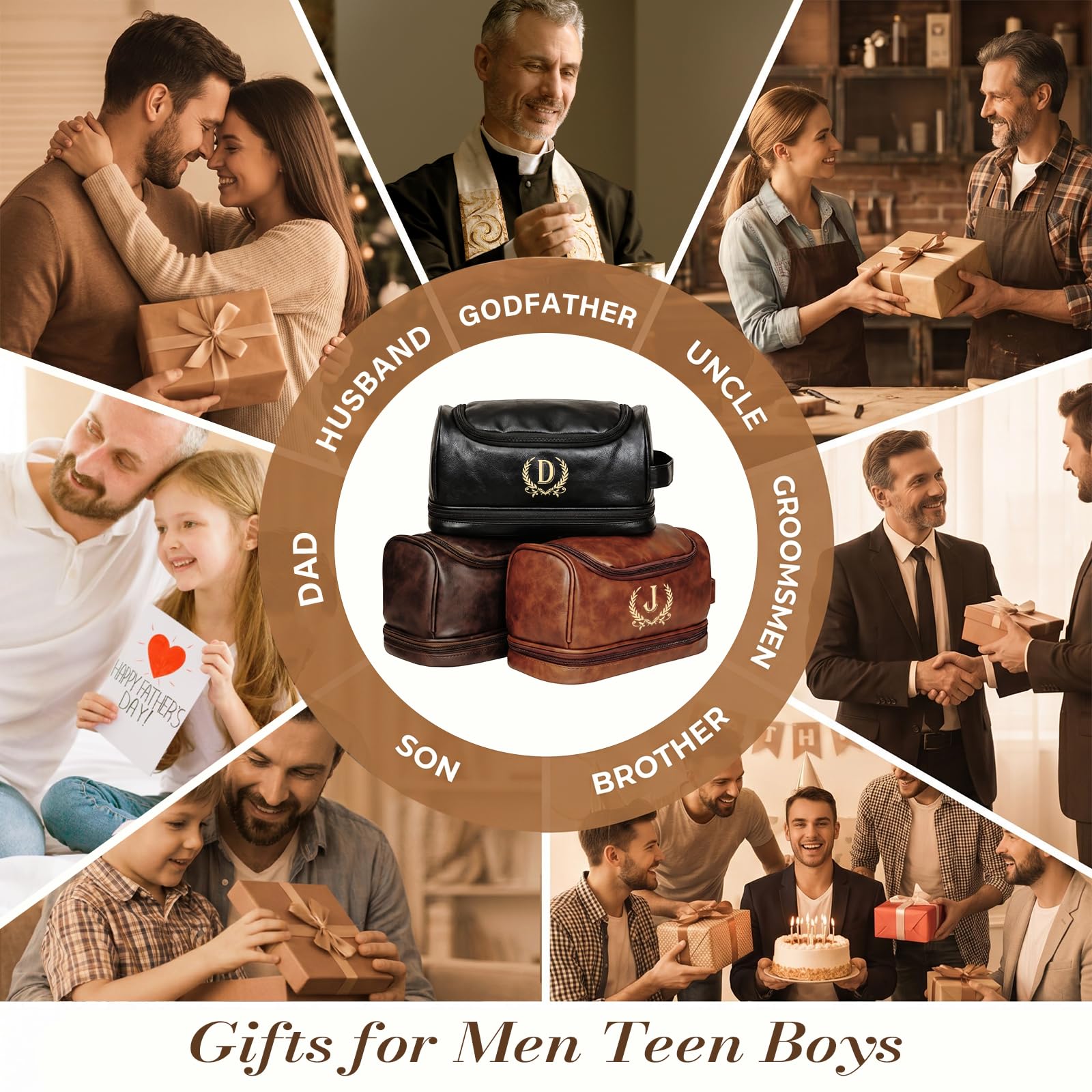 Neceser de cuero personalizado para hombres, regalos para hombres, kit de viaje de artículos de aseo personalizados, bolsas de afeitado, ideas de regalo para Navidad, aniversario, cumpleaños, papá