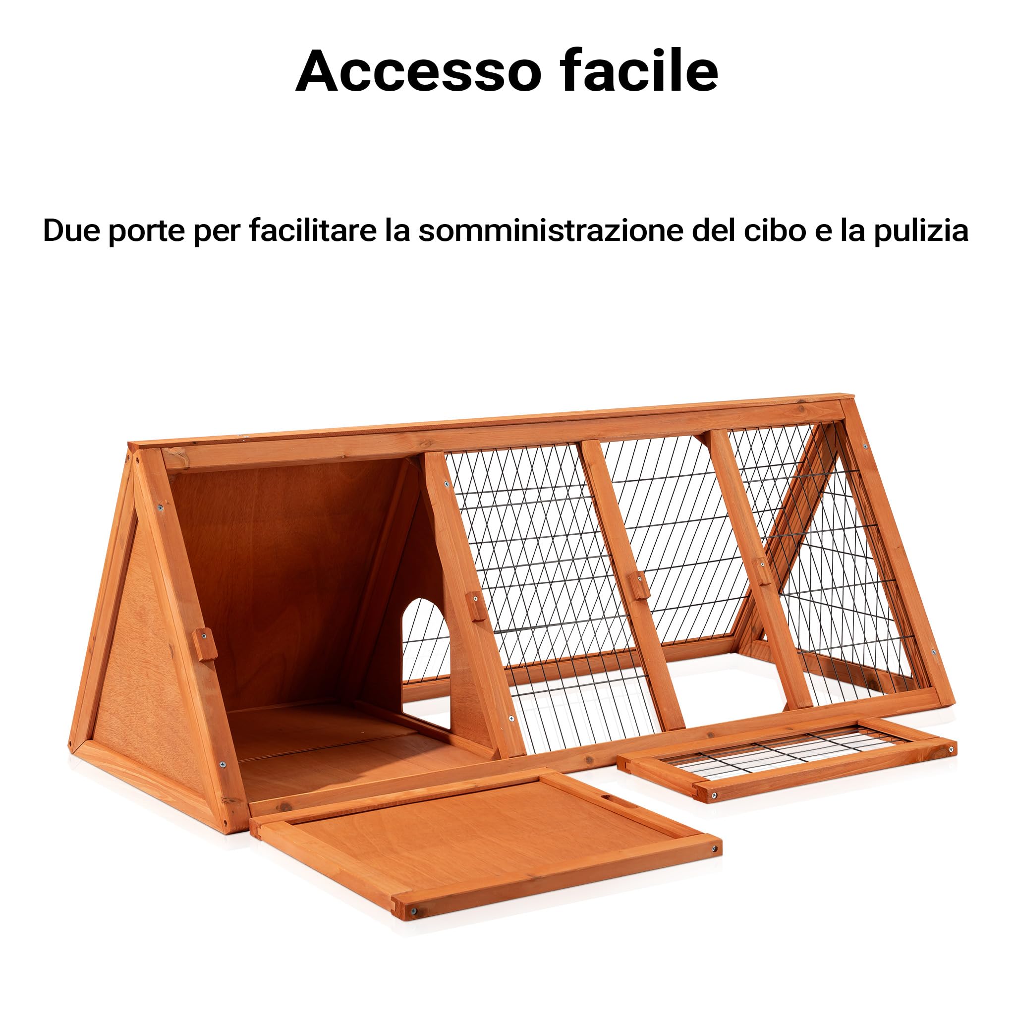 Conigliera triangolare con 2 porte e recinto esterno, per conigli lepri piccoli animali