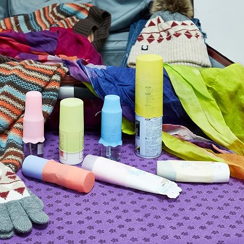 Miniatura 6 de NELSHP Fundas para botellas de viaje, paquete de 10 fundas de silicona para contenedores de viaje, accesorios de viaje para champú, loción,