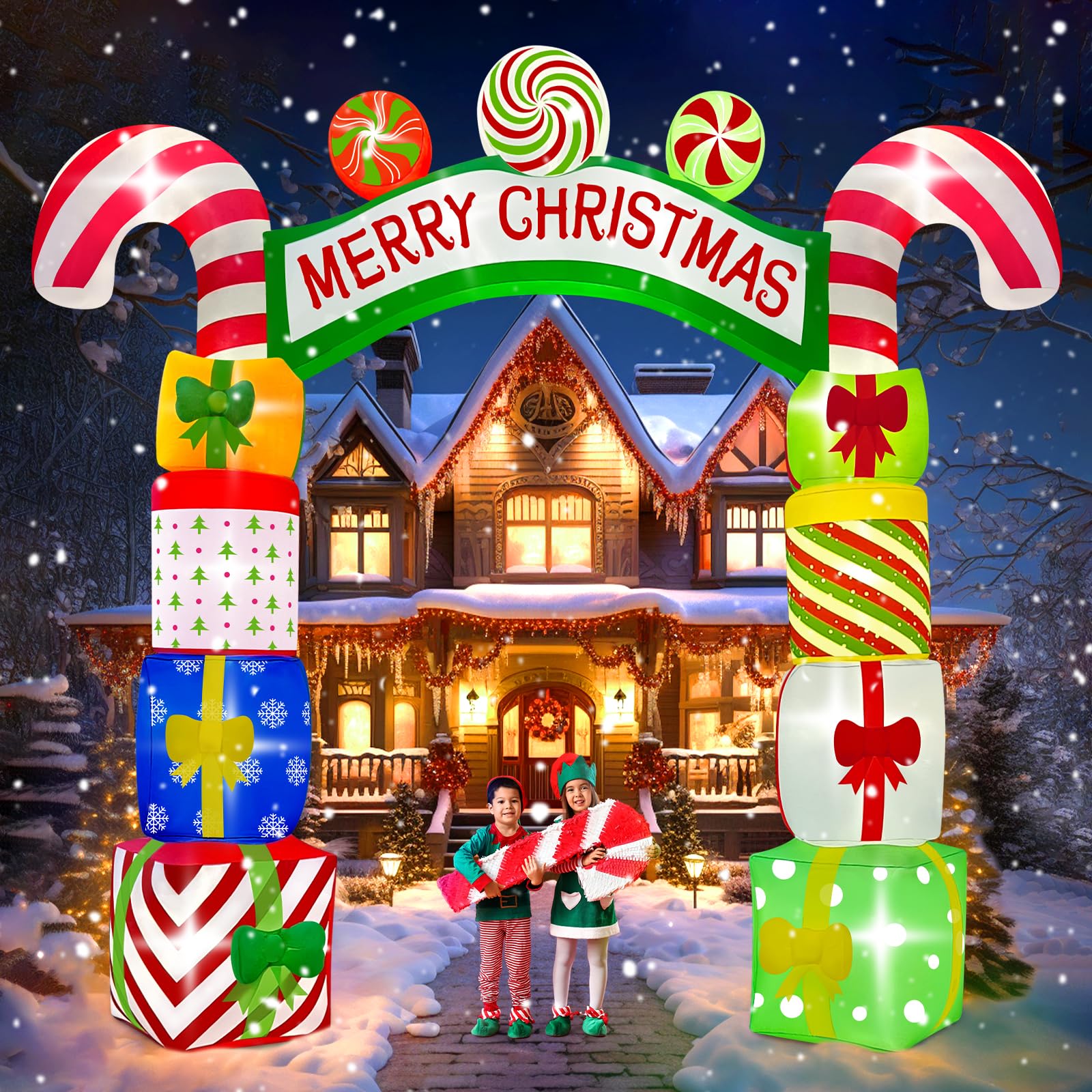 kalolary 10 ft christmas inflatable archway gift boxes, xmas arch inflatable blow up yard outdoor decorations merry christmas giant inflatables with build-in lights for yard garden lawn indoor decor