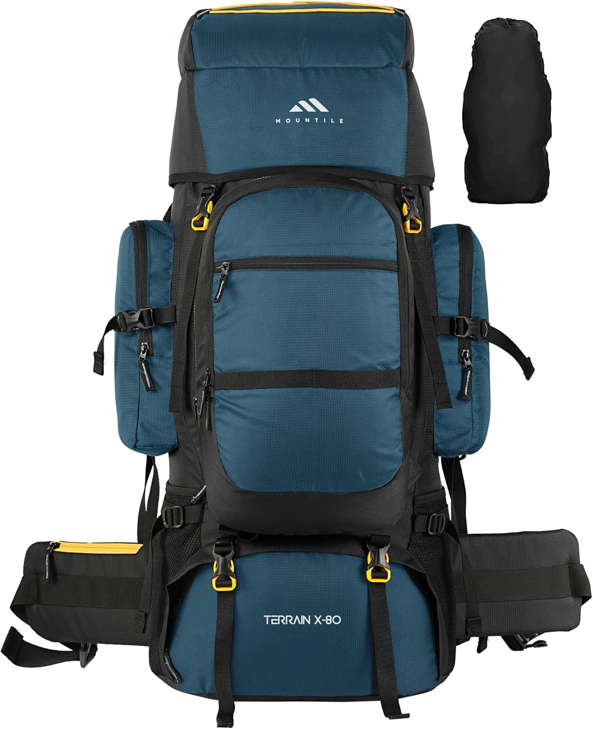 TERRAIN X-80L Travel Backpack with Water Proof Rain Cover - Camping Hiking Rucksack Trekking Bag - MTX03, ENGLISHBLUE, 2XL, Casual