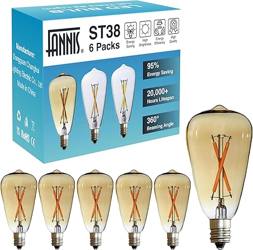 Miniatura 9 de 6 bombillas Edison pequeñas, 2 W equivale a 20 W, base de candelabro E12, luz blanca diurna, bombilla LED de vidrio transparente para lámpara