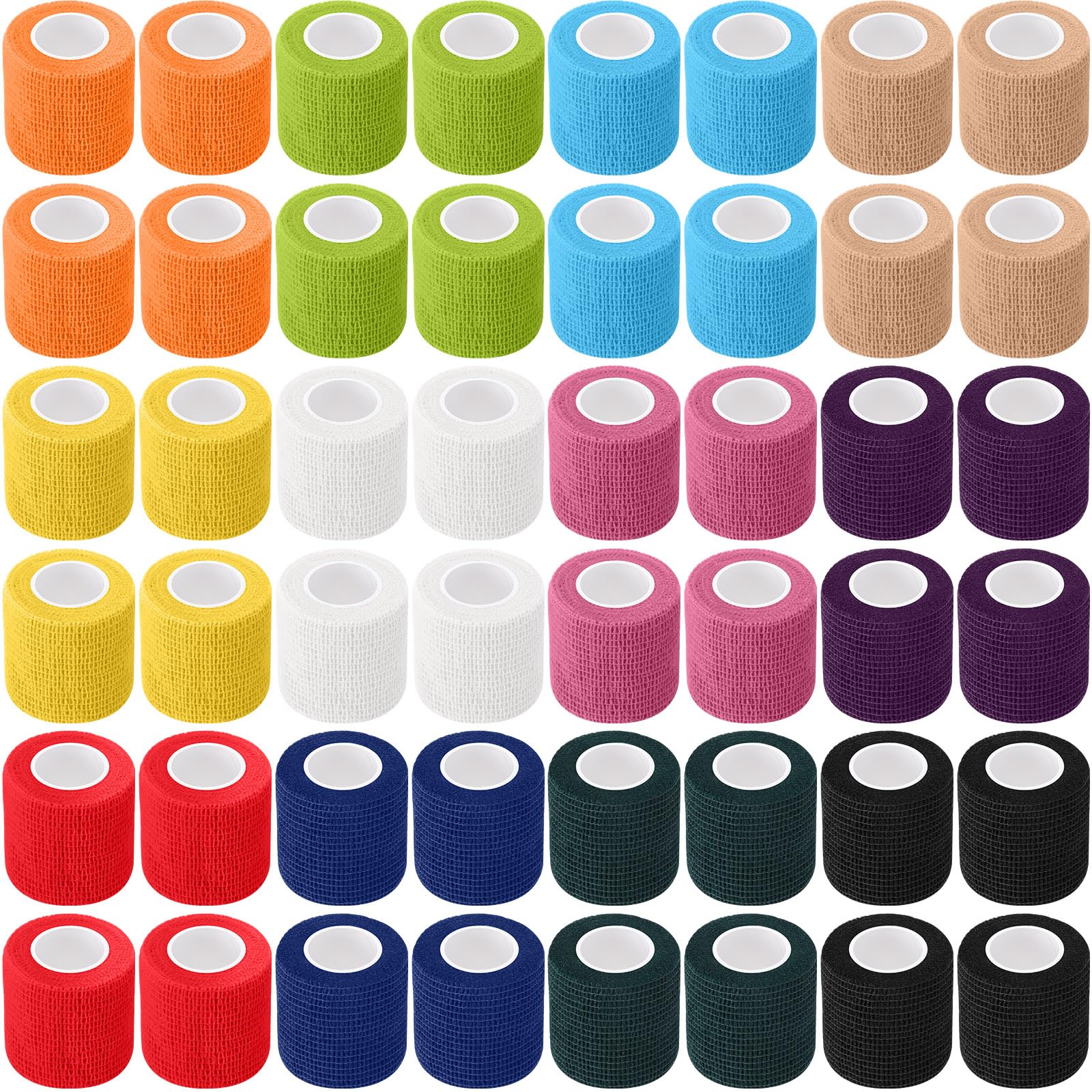 Treela 64 Pack 2" x 5 Yards Self Adhesive Cohesive Bandage Wraps, Elastic Breathable Athletic Tape, Flexible Self Adherent Bandage Rolls for Wrist,