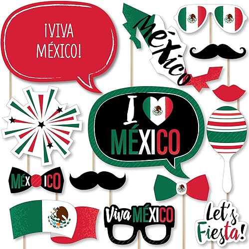 Big Dot of Happiness Viva México - Kit de accesorios para cabina de fotos para fiesta del Día de la Independencia de México, 20 unidades